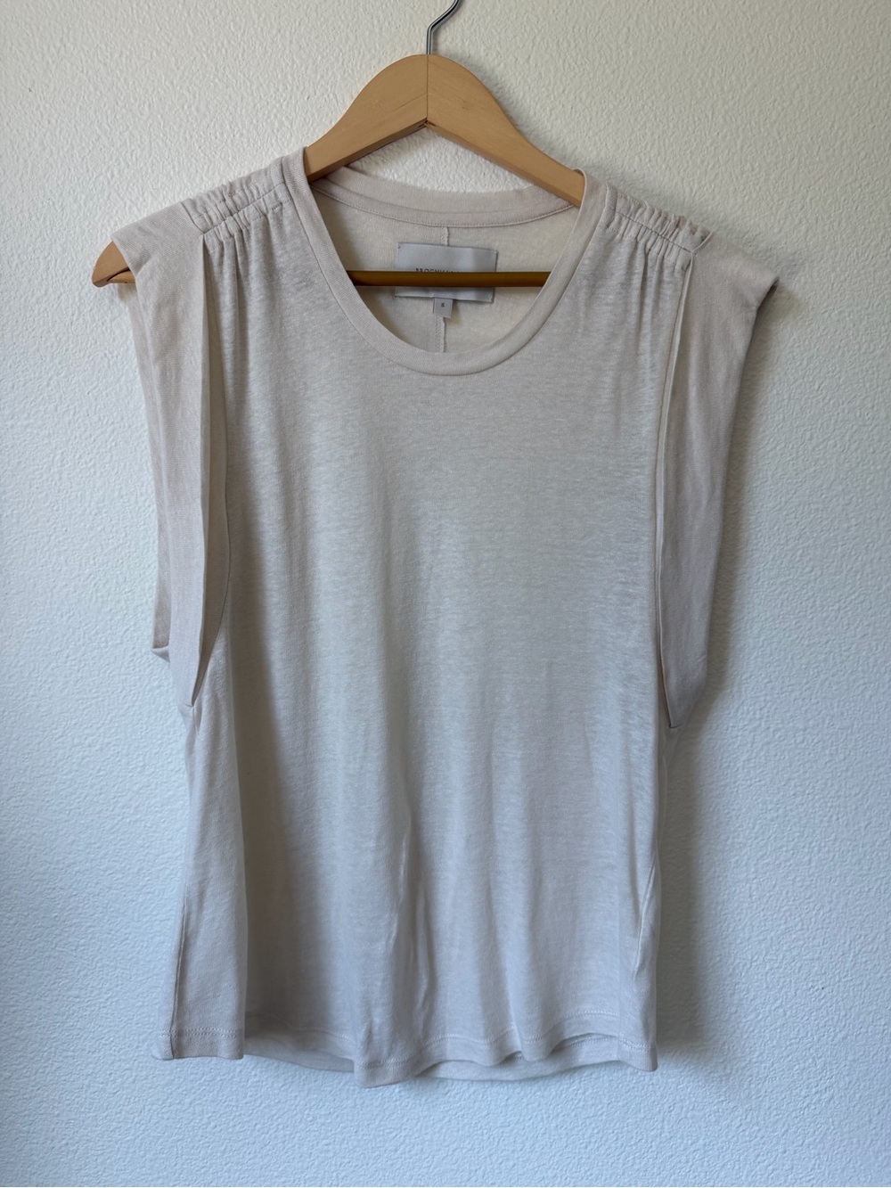 Brochu Walker Linen Blend Sleeveless Crewneck Tank Top in Light Beige